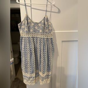 Anthropologie blue and white spaghetti strap lacy dress